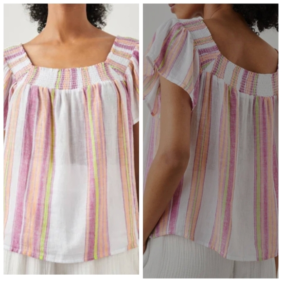 Rails Sonora Linen Blend Top In Hibiscus Stripe Size Small - Picture 1 of 16